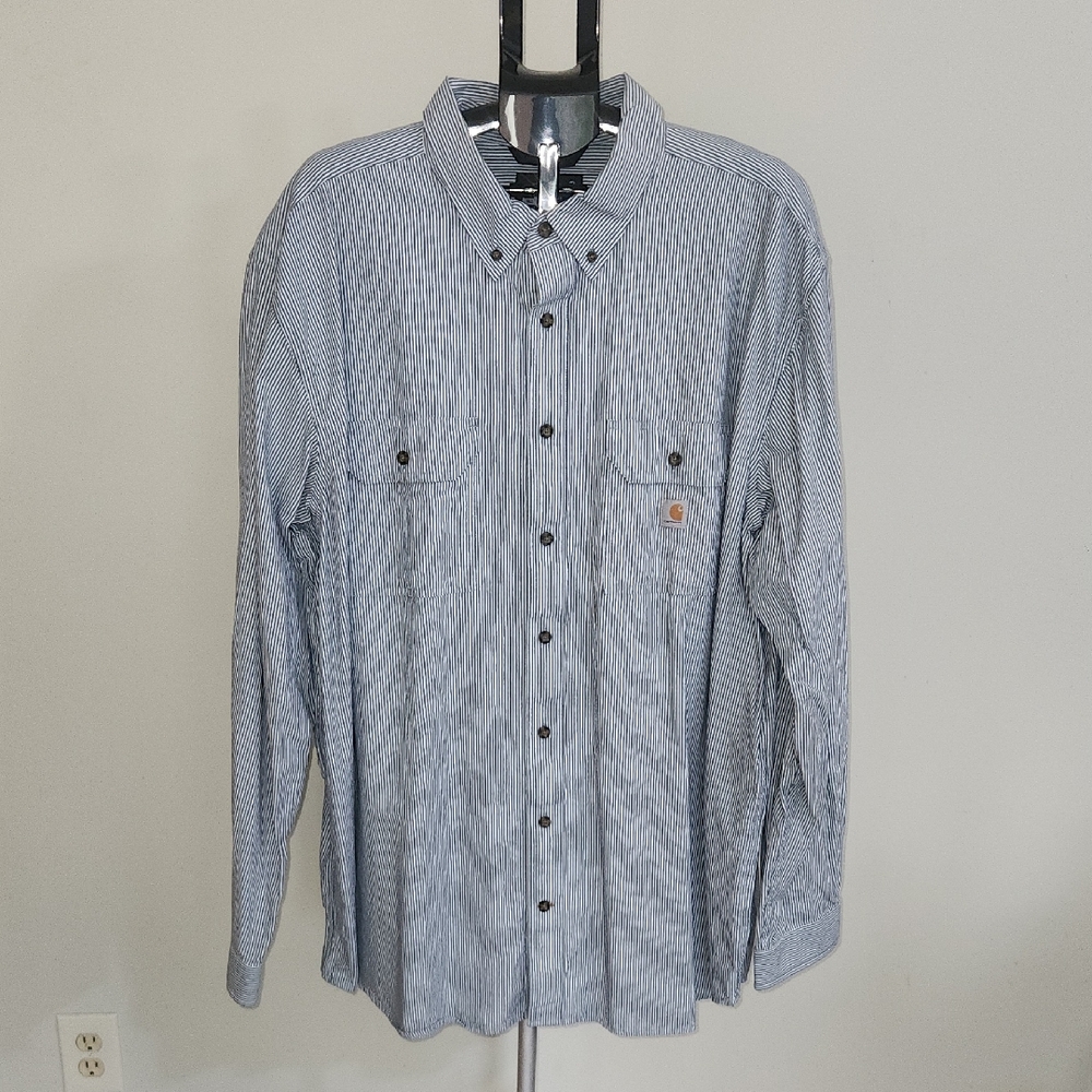 Carhartt Men's Blue and White Striped Shirt. 3XLT.